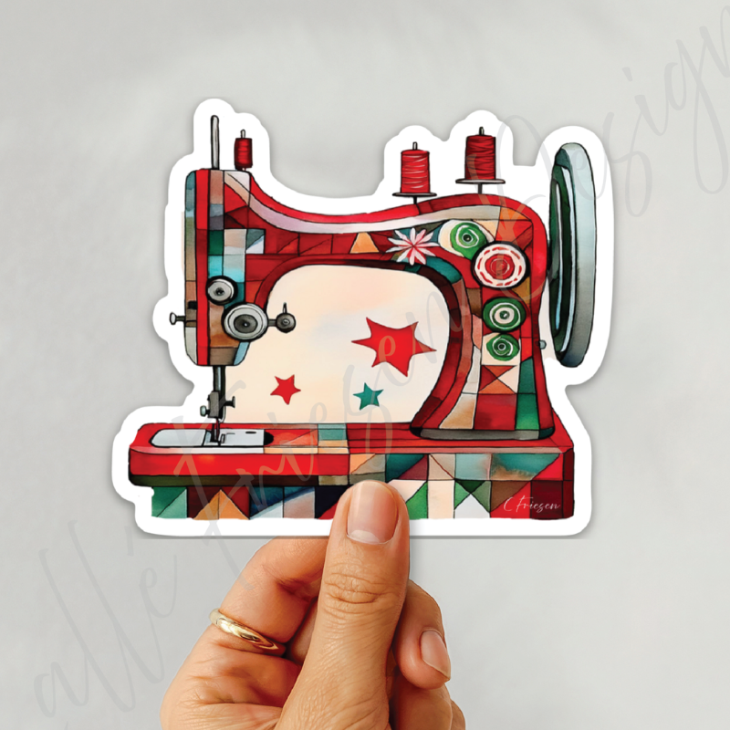 Sewing Machine Plug Sticker Holiday Sewing Machine Die-Cut Sticker – Festive Quilting Artwork ...