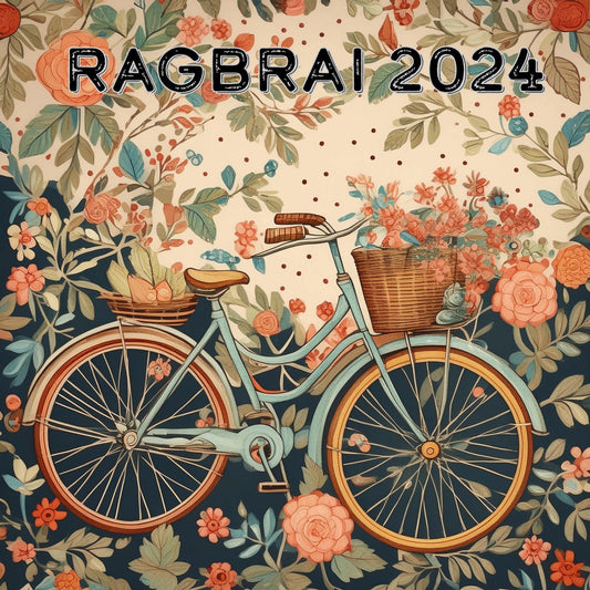 RAGBRAI 2024 set of two nostalgic tile prints celebrating the Register's Annual Great Ride Across Iowa - printable digital files.