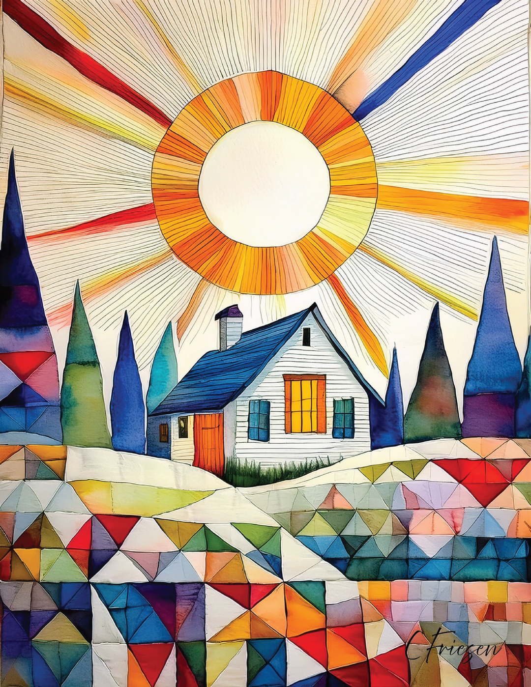 Quilted Cabins Collection I: A2 Rectangular  Portrait Design  5-Card Box Set