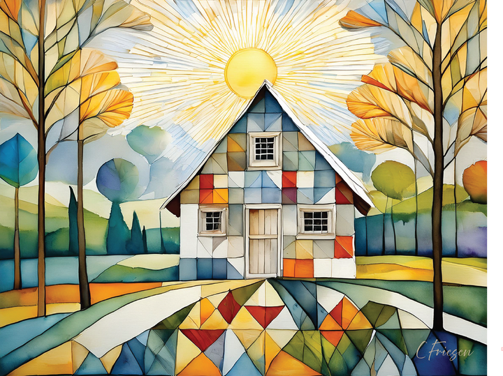 Quilted Cabins Collection II: A2 Rectangular Landscape Design 5-Card Box Set