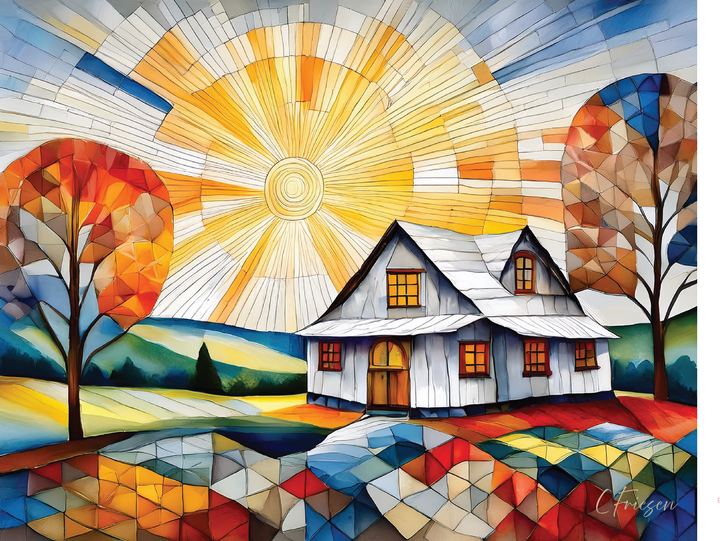 Quilted Cabins Collection II: A2 Rectangular Landscape Design 5-Card Box Set