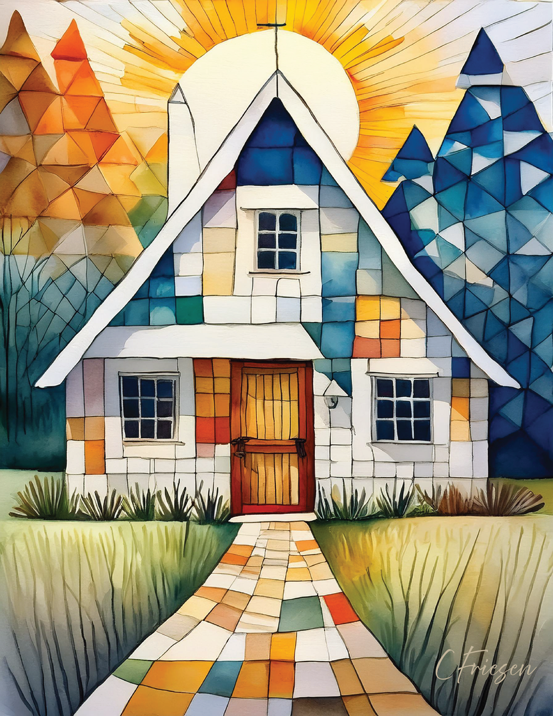 Quilted Cabins Collection I: A2 Rectangular  Portrait Design  5-Card Box Set