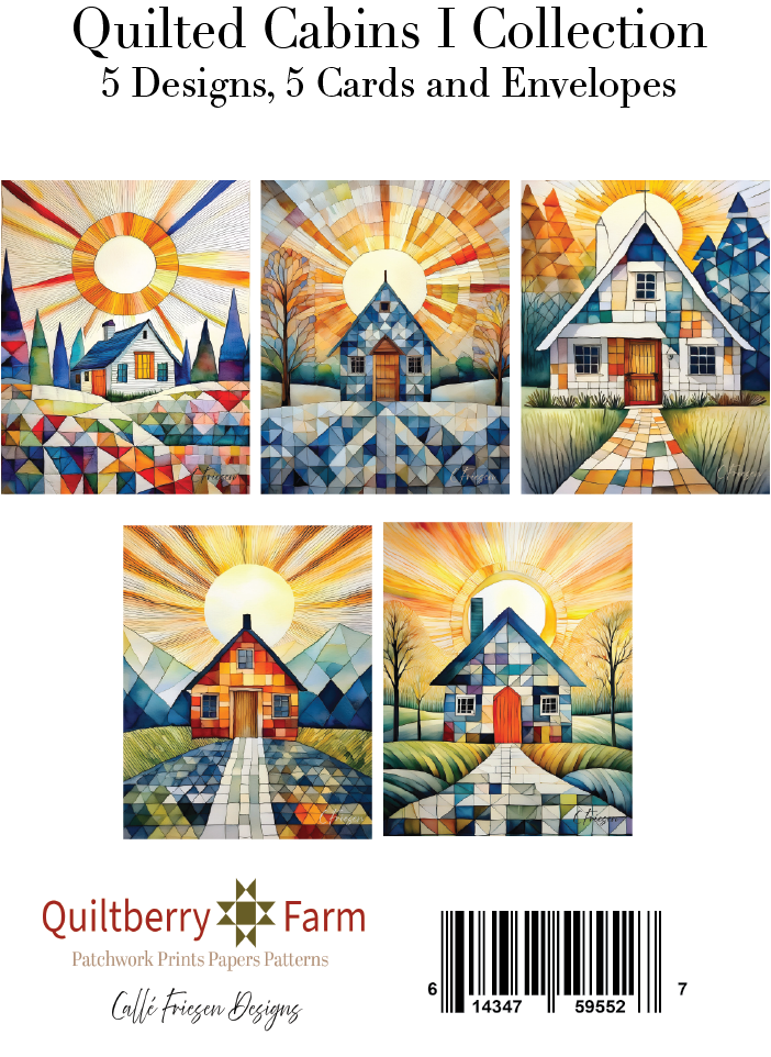 Quilted Cabins Collection I: A2 Rectangular  Portrait Design  5-Card Box Set