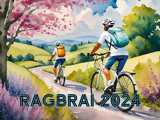 RAGBRAI 2024 set of 4 contemporary digital art prints celebrating the Register's Annual Great Ride Across Iowa - printable digital files.