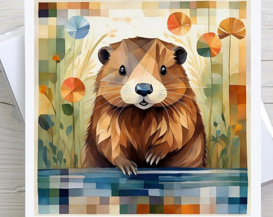 Baby Beaver Quilted Greeting Card