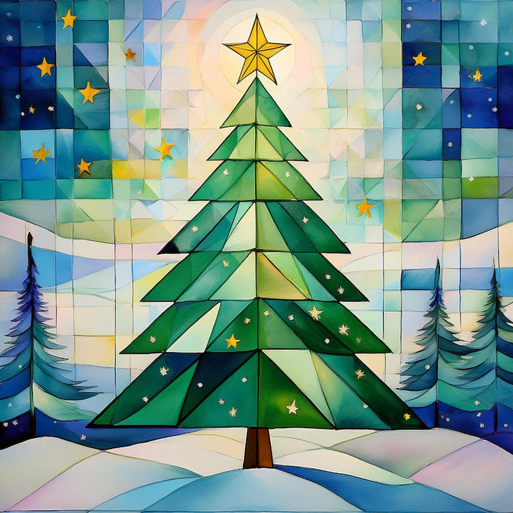 Green Fir Quilted Christmas Tree, Holiday Greeting Card, Sewing & Quilting Holiday Card, Watercolor Art, Christmas Gifts Cards, Gift for Quilter