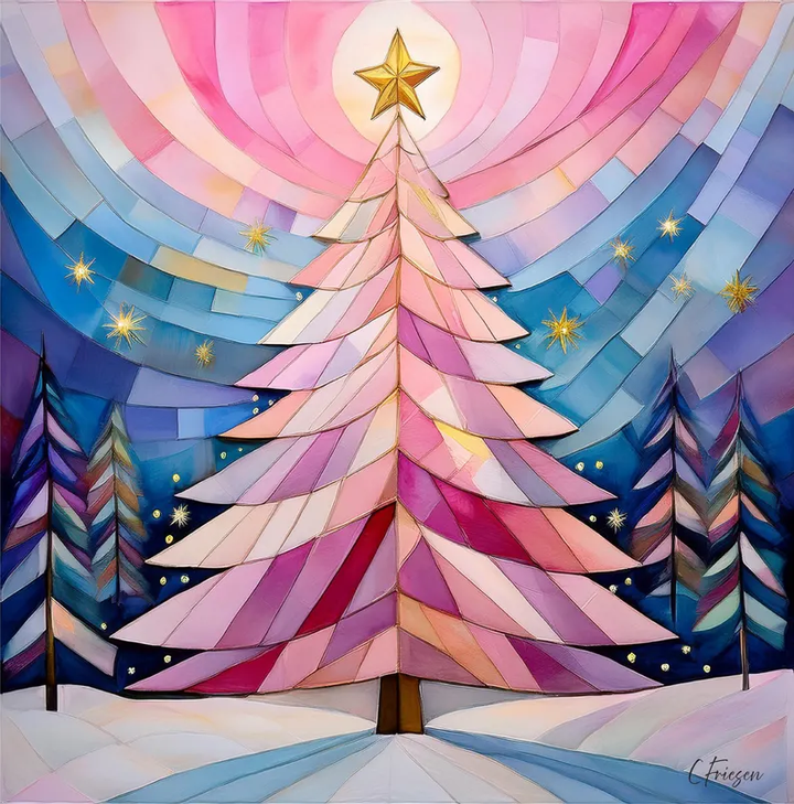 Holiday Hues - Festival of Trees Card Collection, Quilted Christmas Tree, Watercolor Cubist Artwork, Christmas Cards, Quilters & Sewer Gifts