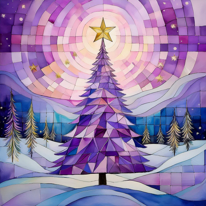 Purple Quilted Christmas Tree, Holiday Greeting Card, Sewing & Quilting Holiday Card, Watercolor Art, Christmas Gifts Cards, Quilter Gifts