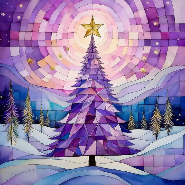 Holiday Hues - Festival of Trees Card Collection, Quilted Christmas Tree, Watercolor Cubist Artwork, Christmas Cards, Quilters & Sewer Gifts