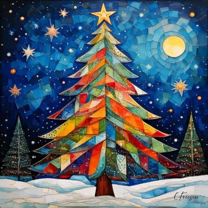 Holiday Greeting Card, A Midnight Dear, Rainbow Holiday Tree, Watercolor Artwork, Christmas Cards, Quilters & Sewer Gifts