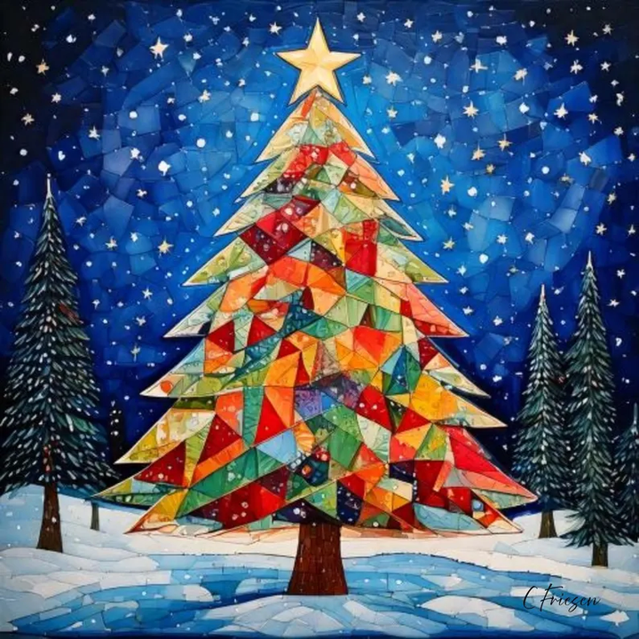 Holiday Greeting Card, A Midnight Clear, Rainbow Holiday Tree, Watercolor Artwork, Christmas Cards, Quilters & Sewer Gifts