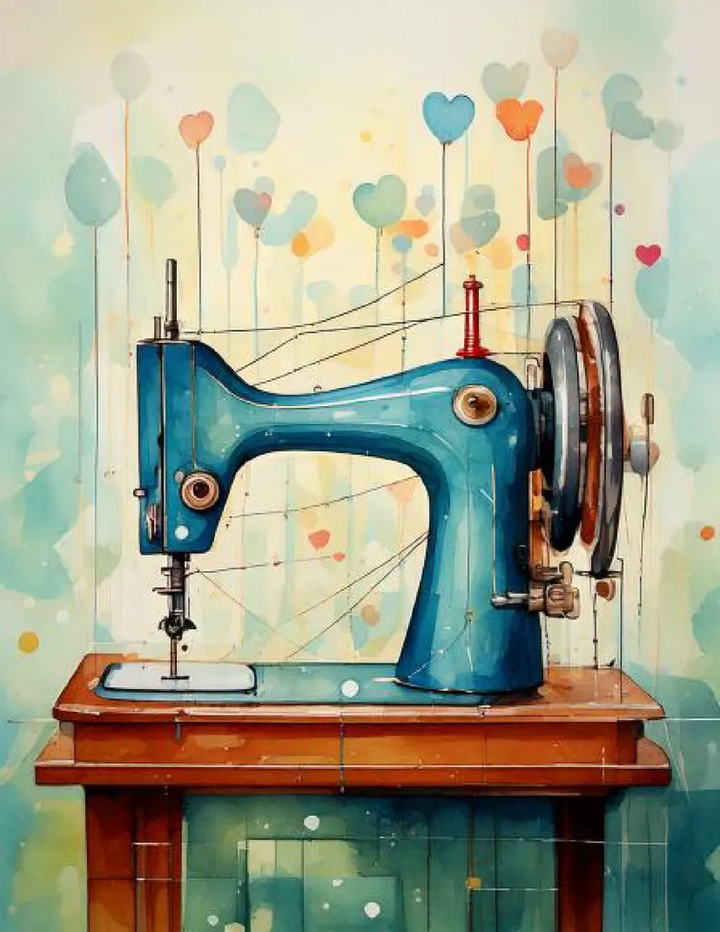 Valentine Quilter Crafter Greeting Card, Antique Aqua Vintage Singer Sewing Machine, Sewing Romance, Quilt Club, Friendship, Sewing Gift
