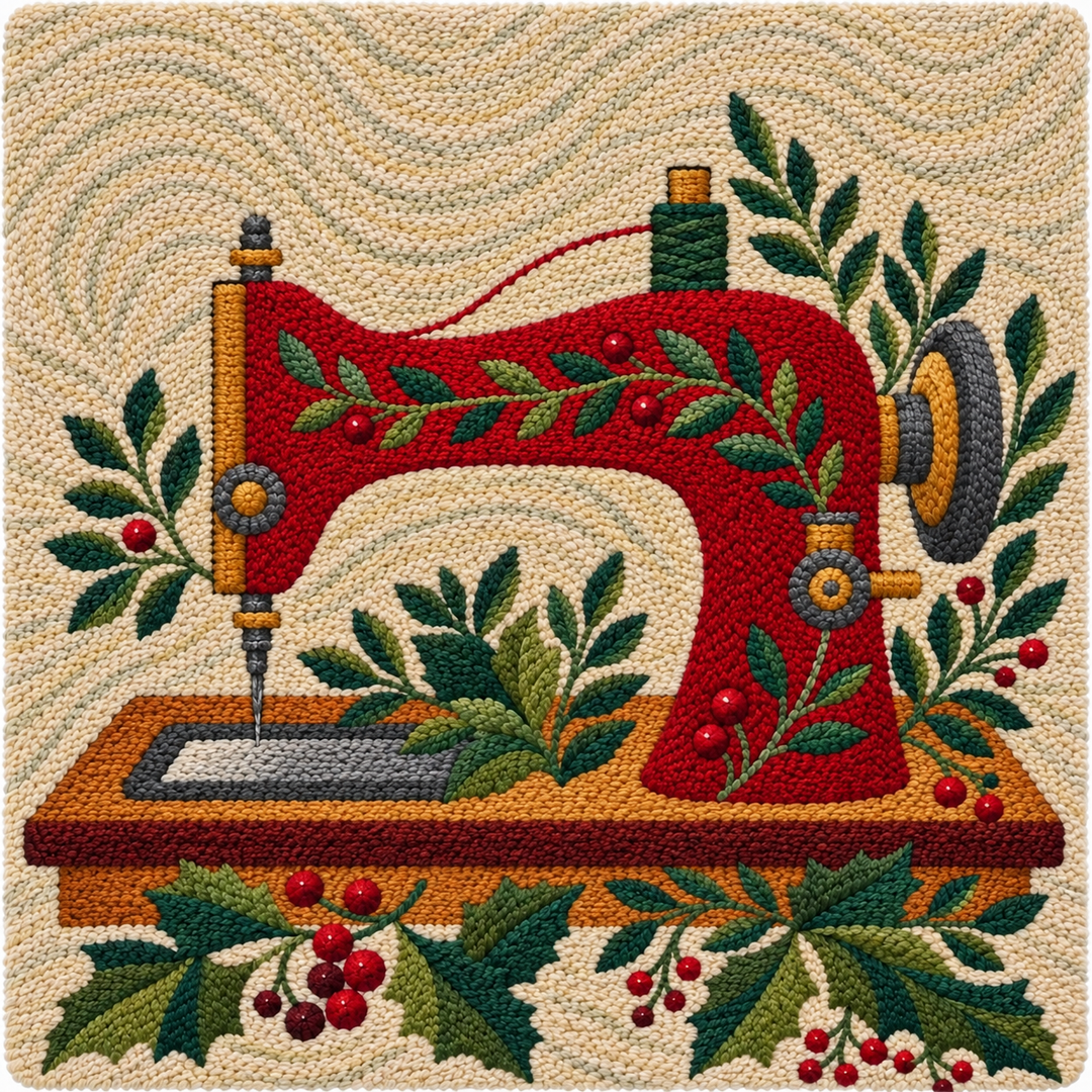 Little Red Elf Machine completed punch needle project