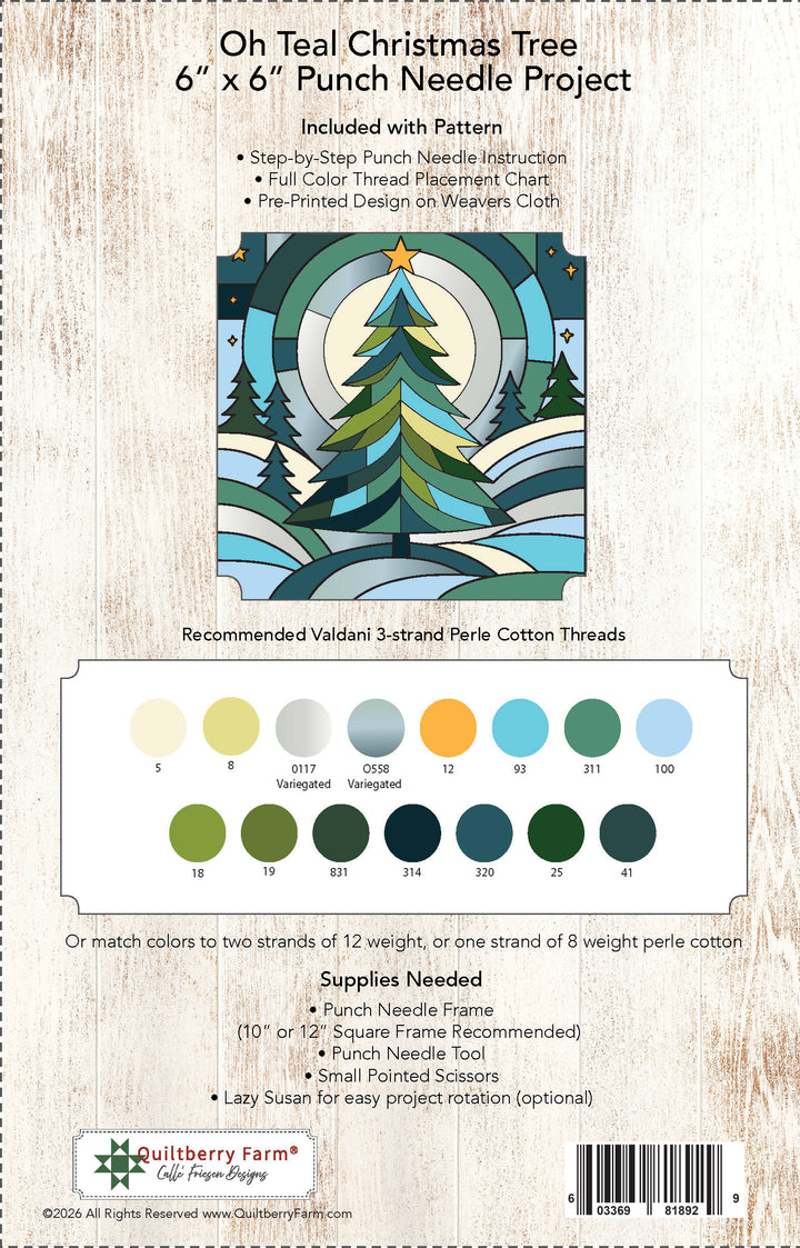Oh Teal Christmas Tree Punch Needle Pattern jacket back