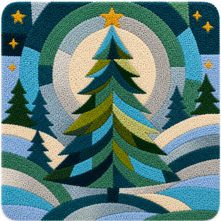Oh Teal Christmas Tree completed punch needle project